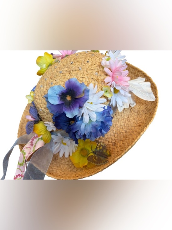 Rare Find! Vintage The Scala Collection Floral Straw Sun Hat w/ Pastel Blooms, S main image 9